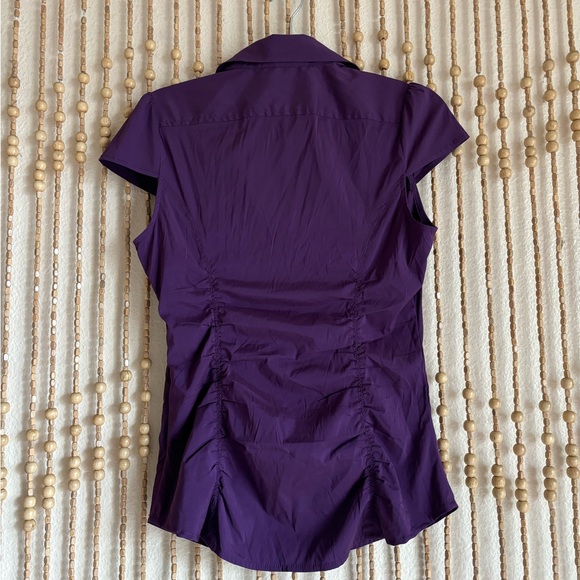 Purple Vintage Y2K 2000s Express Collared Ruched Button Down V Neck Work Wear - Picture 2 of 3